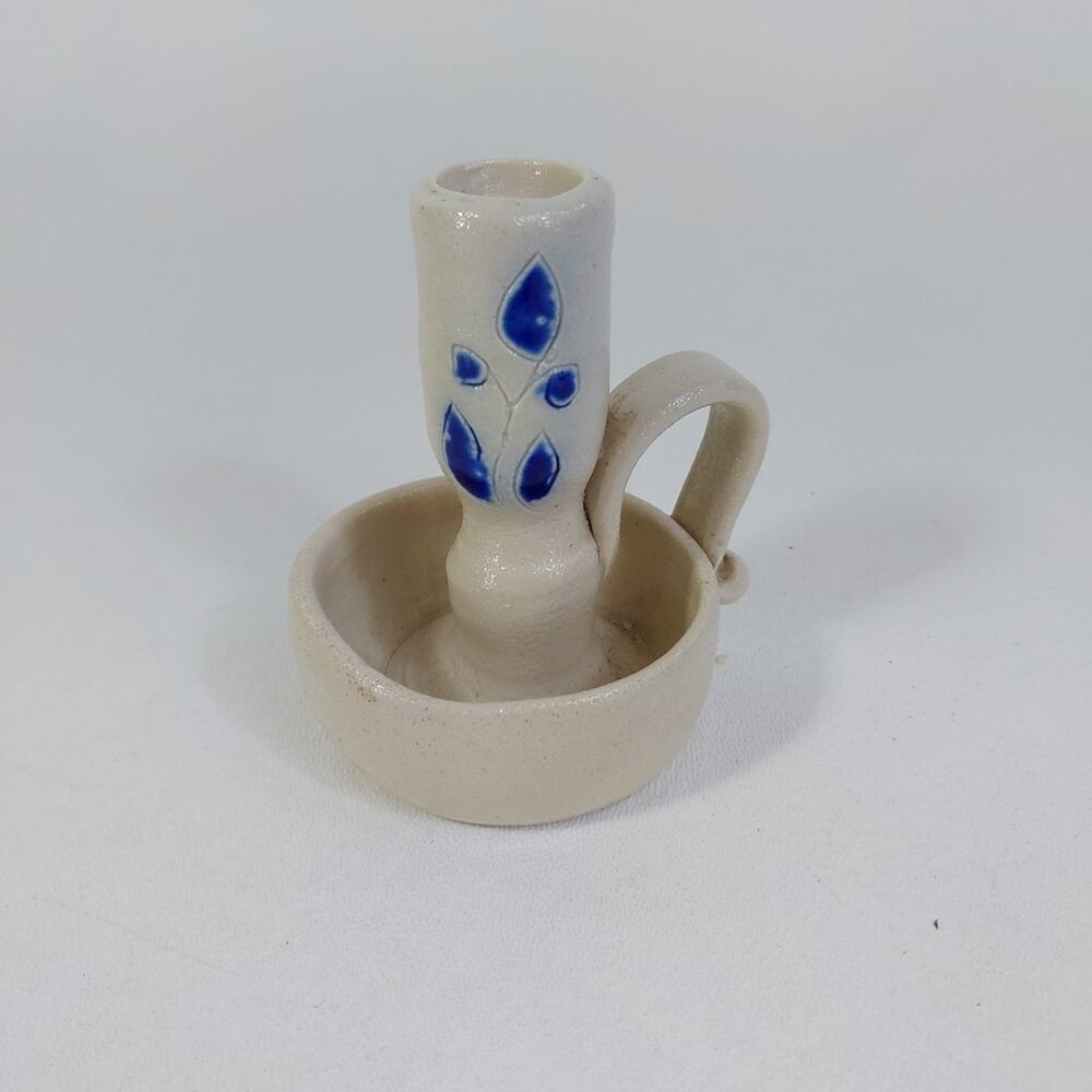 Williamsburg Salt Glaze Cobalt Blue Pottery Chamber‎ Candlestick Holder Candle